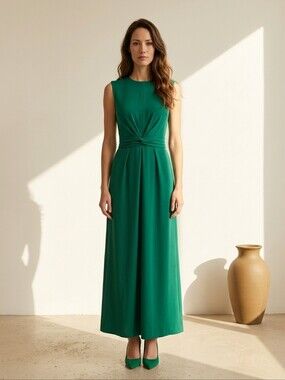 Maggy London Emerald Green Sleeveless Twist-Waist Pantsuit